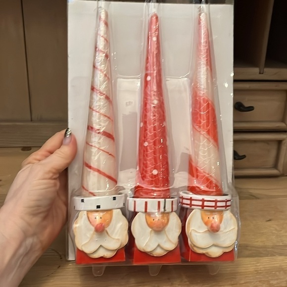 Christmas Tapered Santa Candles Set of 3 Hand-painted Wood Base New Holiday Box - Picture 4 of 6